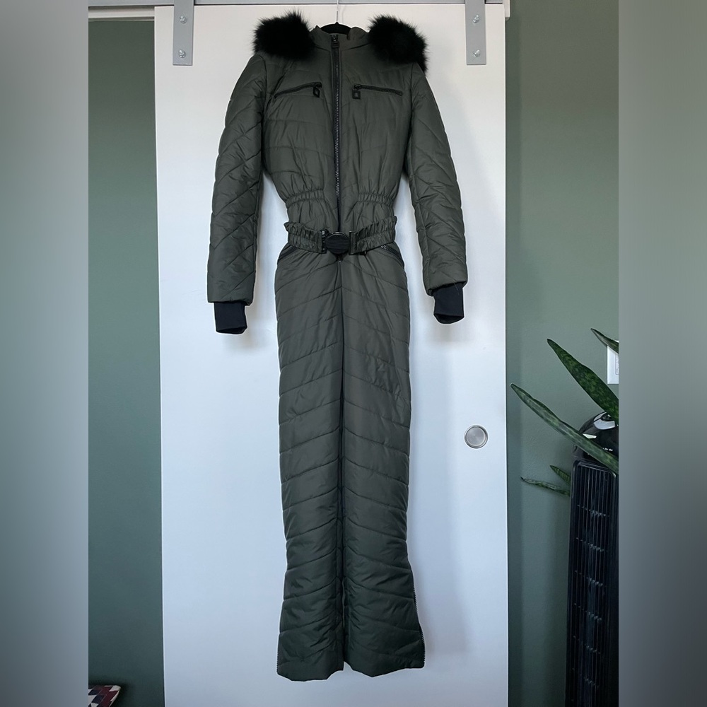 Domenica Women Ski Snowboard Suit Green Olive Hood Size Medium M Jumper